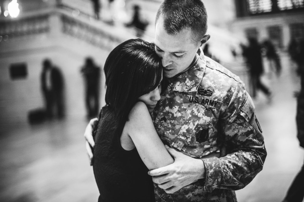 Grand Central Station engagement Session army homecoming pictures