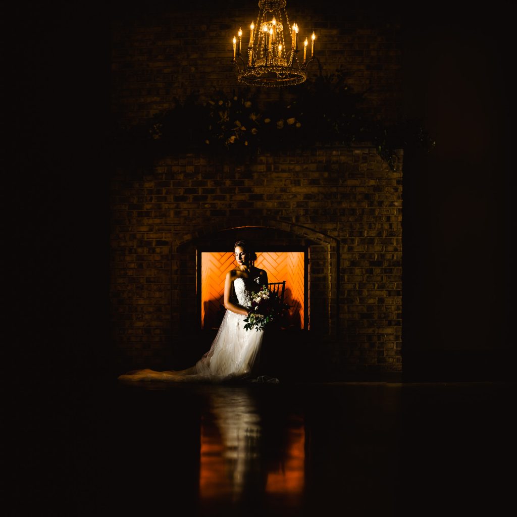 Dramatic bridal portrait at wrightsville manor NC