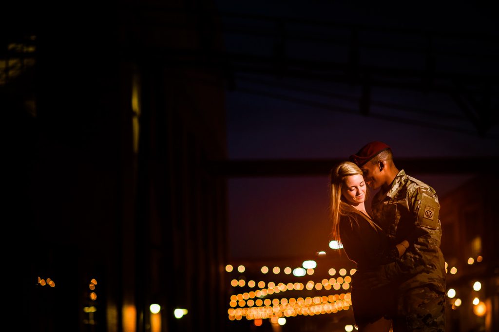 american tobacco campus engagement photo in durham