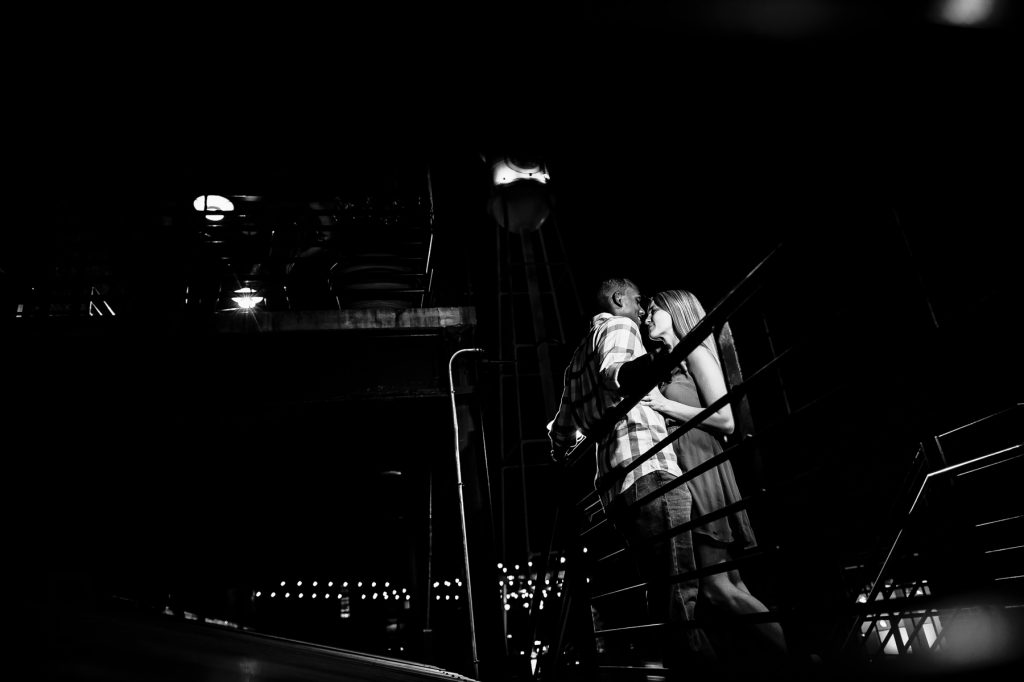 durham night time engagement photo