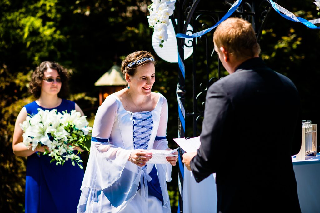 candid wedding photo of bride and groom