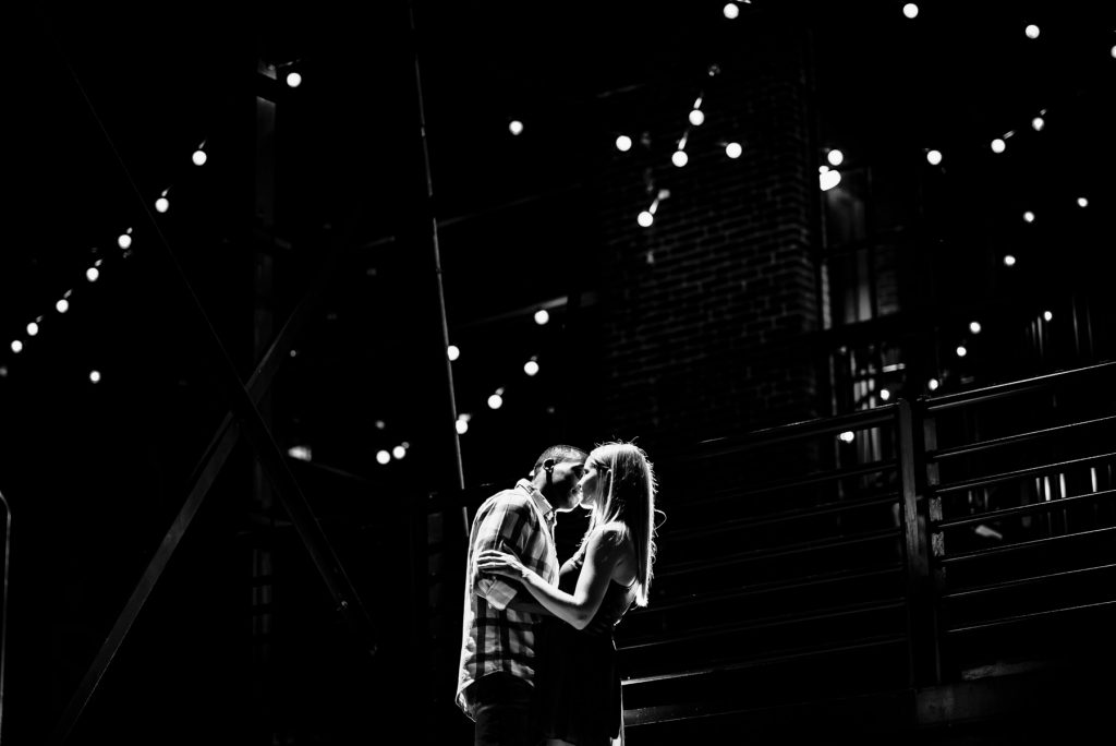 downtown durham night time engagement