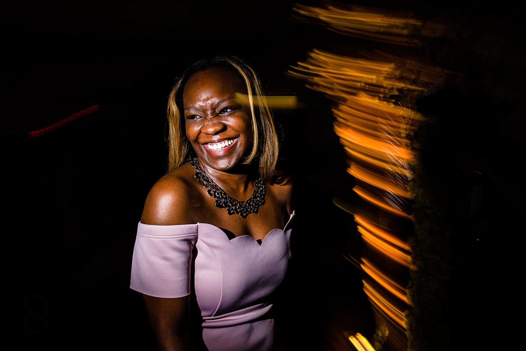 guest dancing at wedding reception