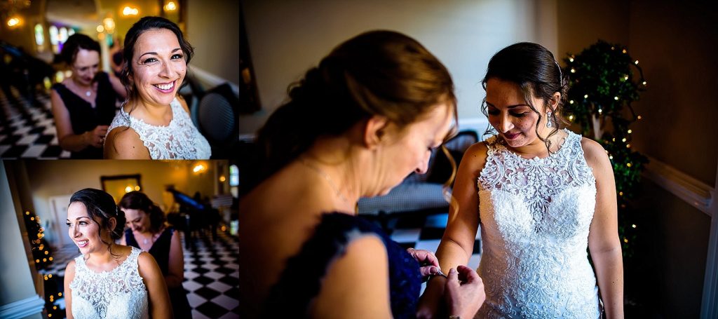 bride and her mom getting ready