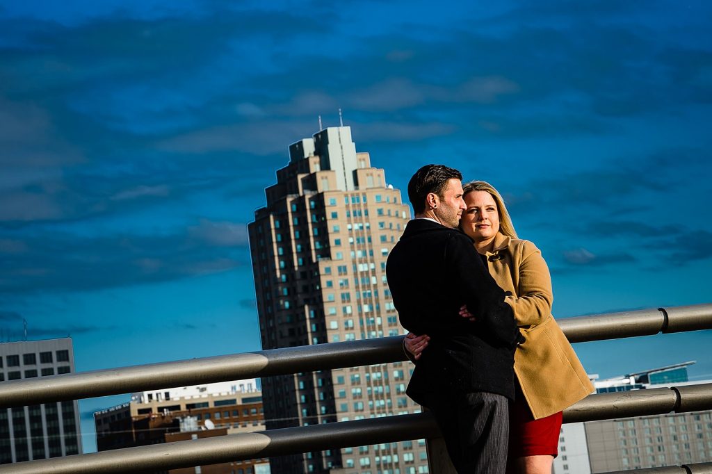 Couple with a raleigh skyline view