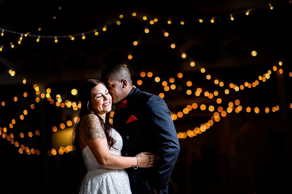 The stockroom night wedding photo all lit up