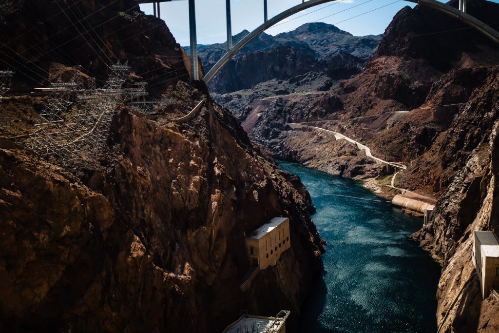 view of the hoover dam from above