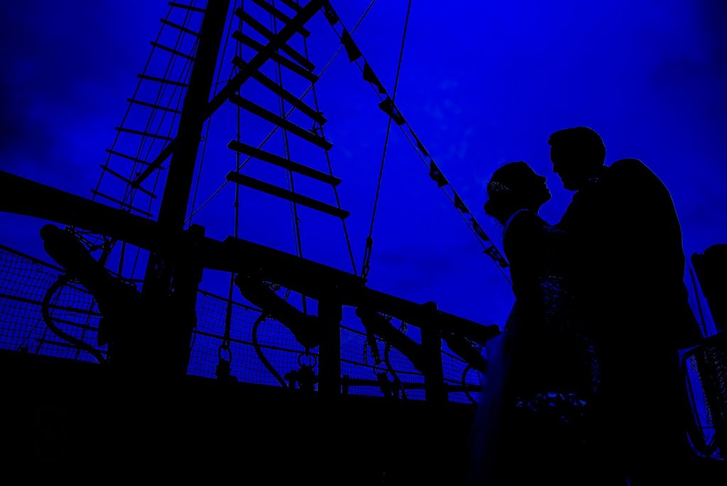 boat wedding silhouette in Beaufort NC